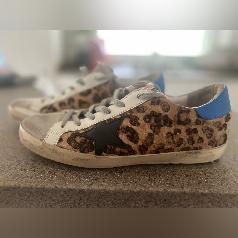 Golden Goose Leopard Print Sneakers with Black Star
